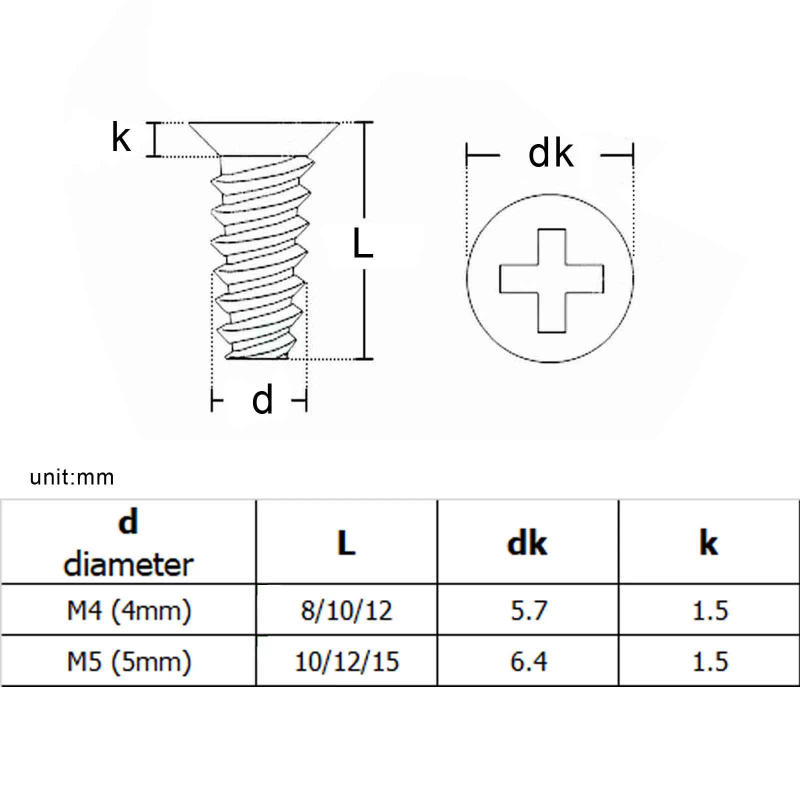Description Picture 3 of item100X Black Silver KB4*8/10/12mm KB5*10/12/15mm PC Case Cooler Cooling Fan Flat Countersunk Phillips Head Mount Screw Computer A