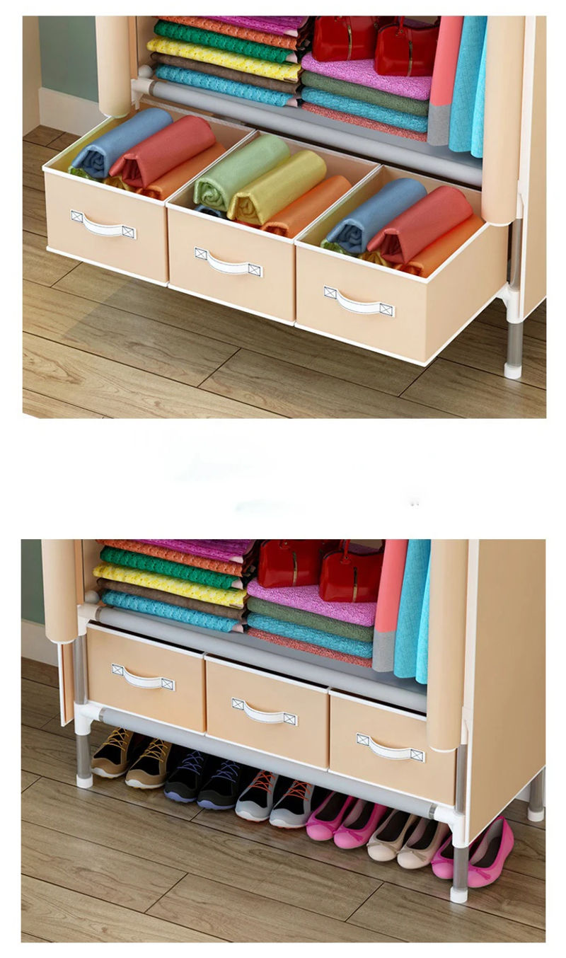 Description Picture 2 of itemNon-Woven Fabrics Wardrobe Coffee Fabric Closet Portable Folding Dust-proof Waterproof Storage Cabinet Bedroom Home Furniture