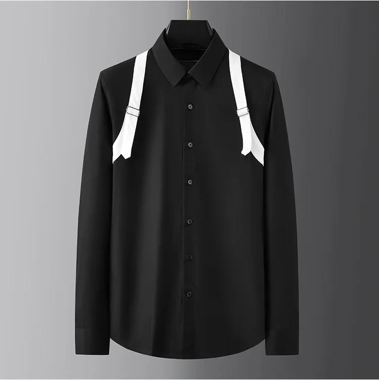 Description Picture 4 of itemBrand Vintage Webbing Stitching Men's Shirt Long Sleeve Casual Business Dress Shirt Slim Social Party Star Stage Tuxedo Blouse