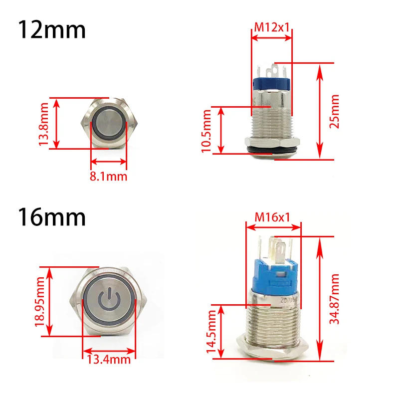 Description Picture 4 of itemMetal Push Button Switch Momentary/Latching Led Backlit 5/12/24/220V With Fixation Power Start Stop Turns On/Off Diy Electronic