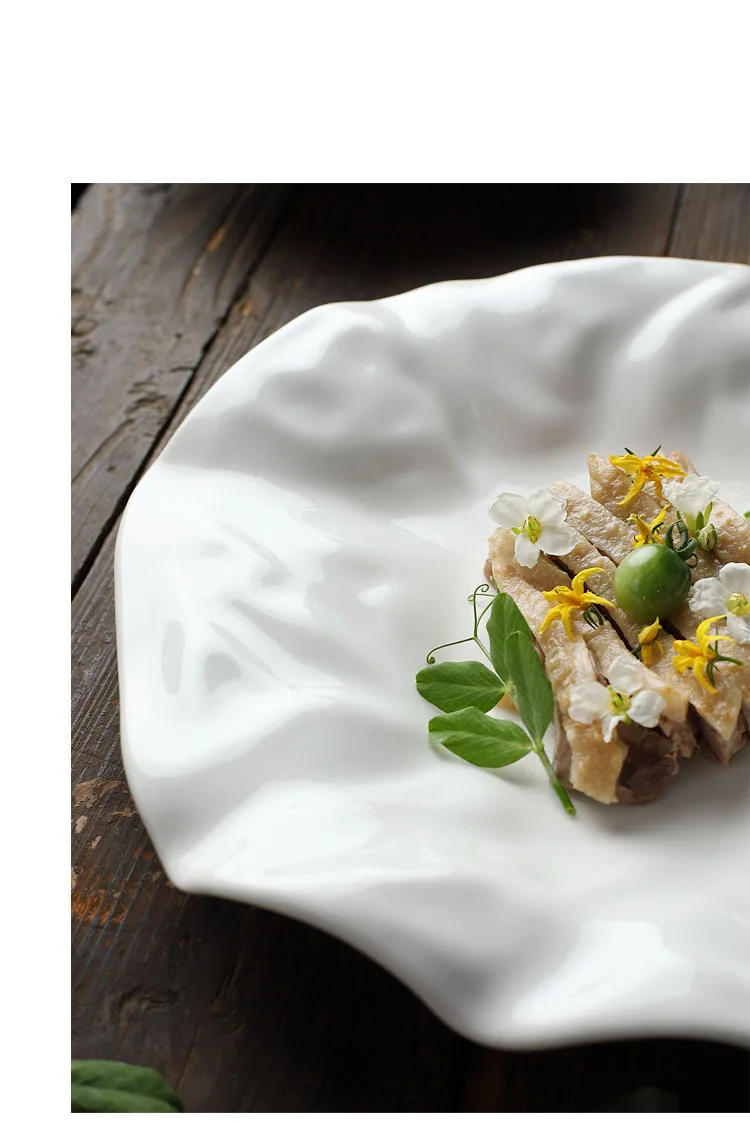 Description Picture 5 of itemCeramic Plate Dish Irregular White Western Cooking Dishes Tableware Household Wavy Dessert Fruit Tray Restaurant Home Decoration