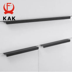 KAK Fashion Black Hidden Cabinet Handles Aluminum Alloy Kitchen Handles Cupboard Pulls Drawer Knobs Furniture Room Door Hardware