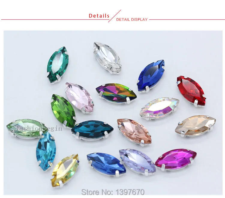 Description Picture 6 of itemAll size 24-colors Navette crystal glass Flatback sew on rhinestone stones montees silver claw button for jewelry DIY Garment