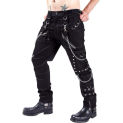 2021 Korean style personality Nightclub rock metal ring design pants men casual slim Eyelet  black pants for men,29-38