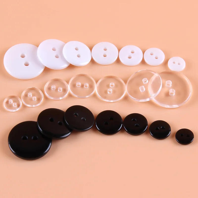Description Picture 2 of item9--25mm Two Holes Transparent White Small Buttons Black Suit Pad Button Bread Round Resin Sewing Buttons Diy Scrapbooking