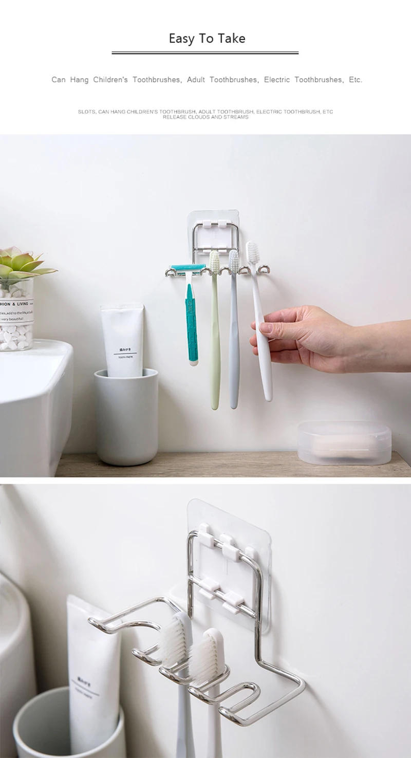 Description Picture 4 of itemWall Mounted Stainless Steel Toothbrush Holder Bathroom Tooth Brush Toothpaste Razor Organizers Stand Bathroom Accessories