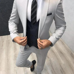 ANNIEBRITNEY Grey 3 Piece Slim Fit Men Fashion Suit Cutsom Groom Wedding Tuxedo Prom Wedding Tailor Made Men Suit With Pants