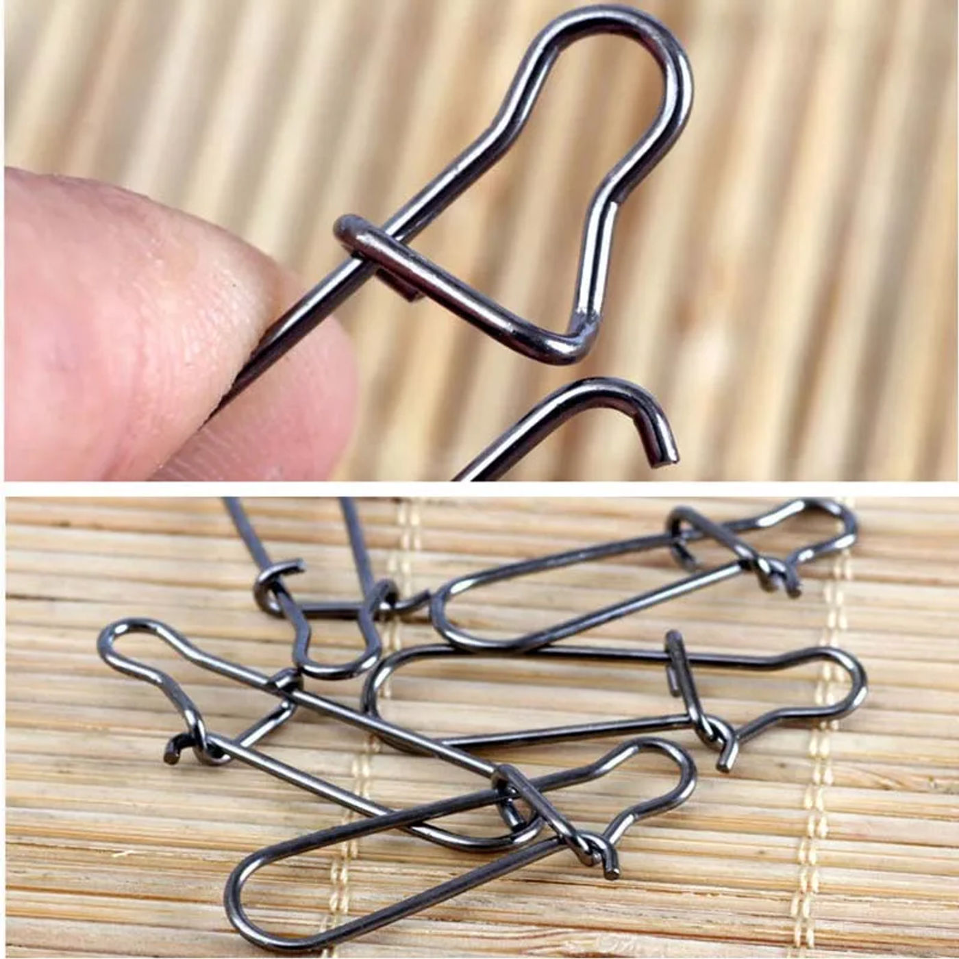 Description Picture 5 of item100 or 50 pcs Stainless Steel Fishing Snap with Box Hooked Snap Pin Fastlock Clip Accessories Tackle for Barrel Swivel Lure hook