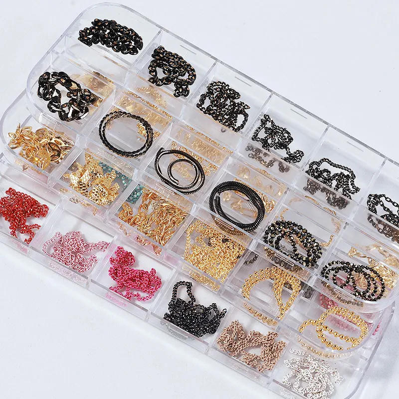 Description Picture 4 of itemMisscheering 12 Grid Mixed Style Nail Chain Jewelry For DIY Art Decoration Fashion Metal Nails Accessories For Manicure Design
