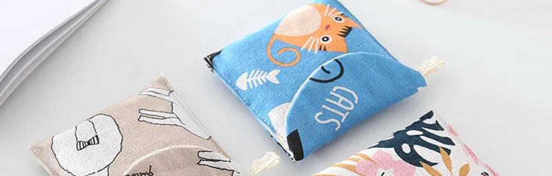 Description Picture 3 of itemGirl Canvas Sanitary Napkin Storage Bag Sanitary Pads Bags Travel Makeup Bag Organizer Money Card Lipstick Earphone Storage Bag