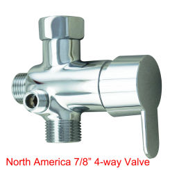 Bathroom Toilet Valve 7/8" 4 Way Brass Hot Cold Water T adapter Diverter Chrome Plated Bidet Shattaf Sprayer Water Mixing