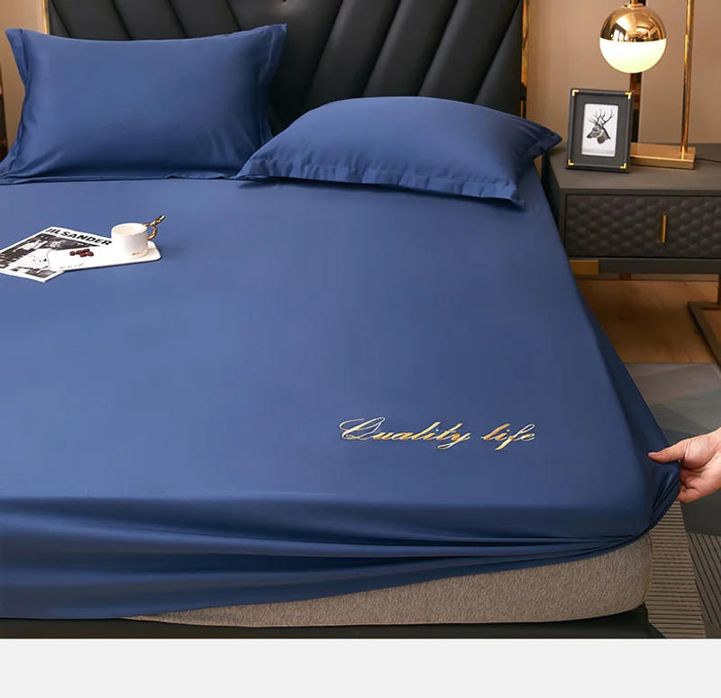 Description Picture 4 of item2023 Newest Polyester Four Corners With Elastic Band Bed Sheet Bedspread non-slip Simmons Mattress Cover Dustproof Navy Blue