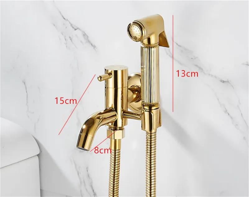 Description Picture 3 of itemBathroom Bidet Faucets Solid Brass Cold Toilet Shower Blow-fed Spray Gun Nozzle Bidet Mixer Tap Balcony Mop Pool Taps Gold