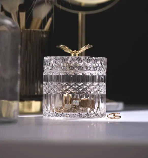 Description Picture 6 of itemNordic Butterfly Glass Storage Jar Jewelry Box Household Cotton Swab Box Desktop Transparent Glass Jar Decoration Decoration