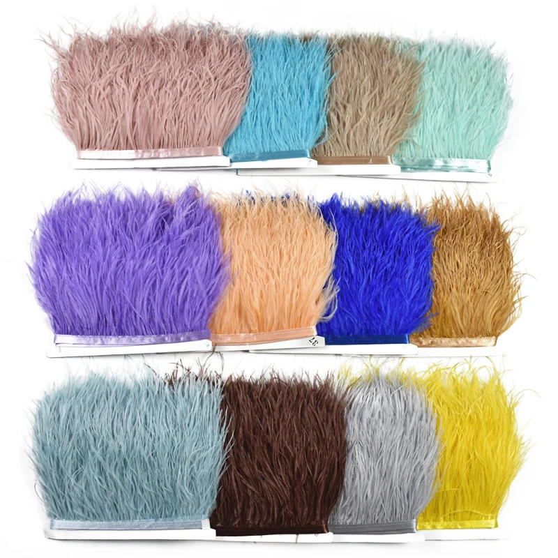 Description Picture 5 of item10meters Colored Ostrich Feathers on Ribbon Trim 8-10cm Skirt Fringe on Tape Ostrich Feather Trims Sewing Trimmings Decoration