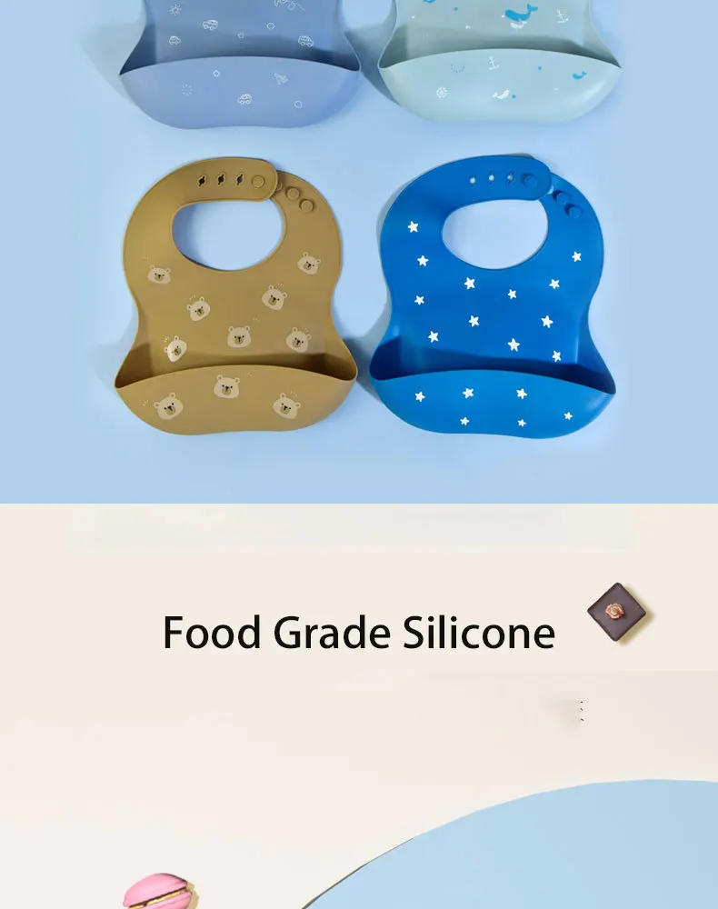 Description Picture 6 of itemBaby Silicone Bibs Infant Toddler Feeding Saliva Towel Cartoon Adjustable Children Apron with Pocket Baby Waterproof Things