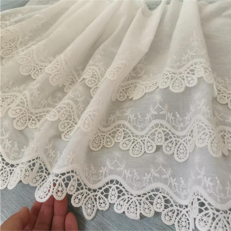 Description Picture 4 of item1 Yard Natural Cotton White Lace Multilayer Pleated  Lace Embroidery Edge Trim Ribbon Patches Wedding Dress Fabric Sewing Craft