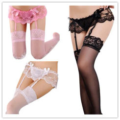 Sexy Stockings Lace Top Thigh-Highs Stockings & Garter Belt Suspender Set Women Lingerie Pantyhose Garter Belt 3 Colours