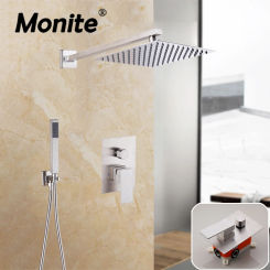 Monite Brushed Nickel Shower Set 10 Inch Ultra-thin Shower Head Wall Mounted Bathroom Rainfall Faucet Set Head & Hand