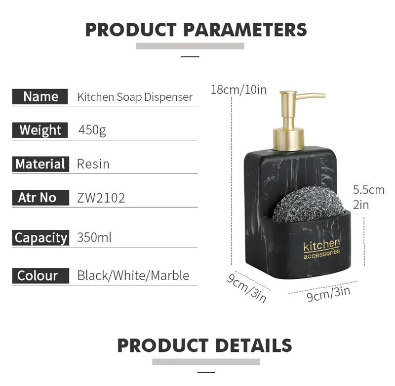 Description Picture 4 of itemKitchen Accessories Sink Countertop Liquid Hand Soap Dispenser Pump Bottle Caddy with Storage Compartment Holds Stores Scrubbers