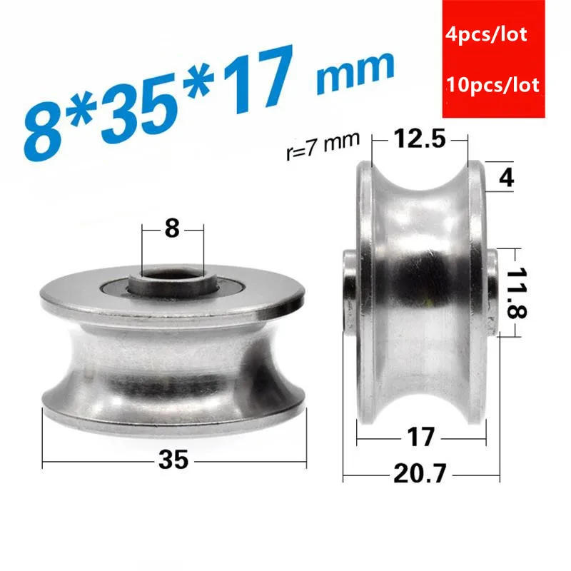 Description Picture 2 of item4pcs/10pcs U groove roller bearing pulley 8*35*17mm track wheel 8x35x17 stainless steel antirust