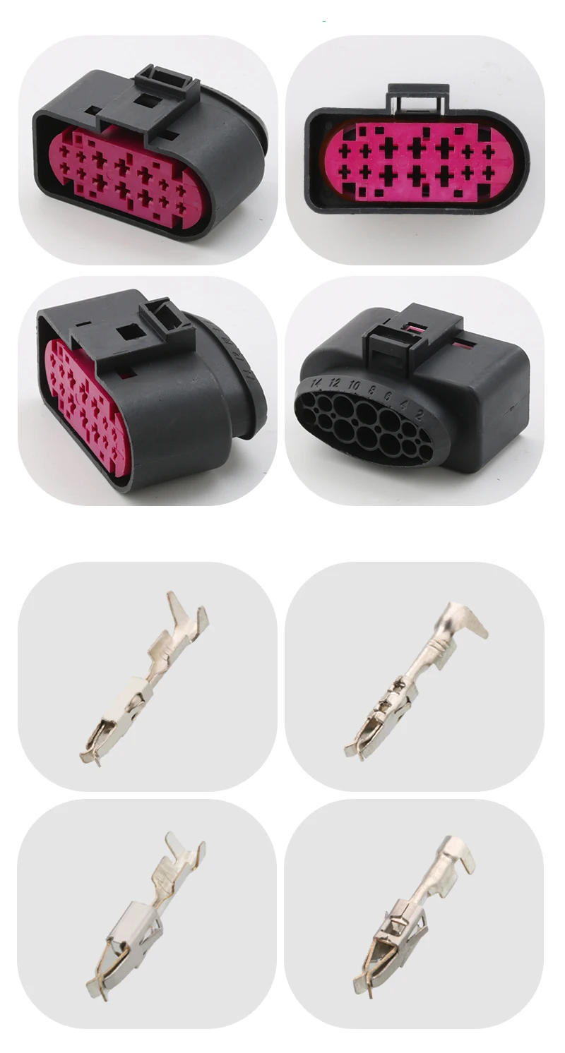 Description Picture 5 of item1/5/10/20/Sets 14 Pin Automobile Xenon Headlight Lamp Connector Socket Housing 1J0973837 1J0973737 For Audi VW Golf MK6 Skoda