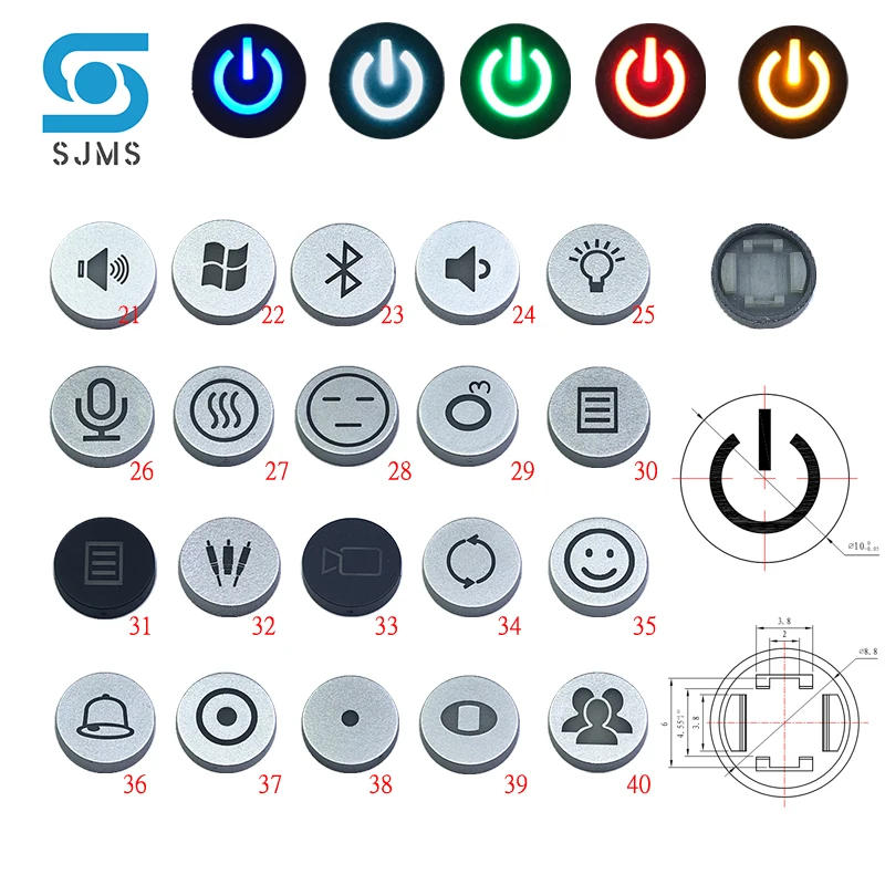 Description Picture 4 of item10PCS LED OD 10mm Switch Cap For 6*6 mm Tactile Momentary LED Tact Push Button Switch Arrow Direction No.61-No.90