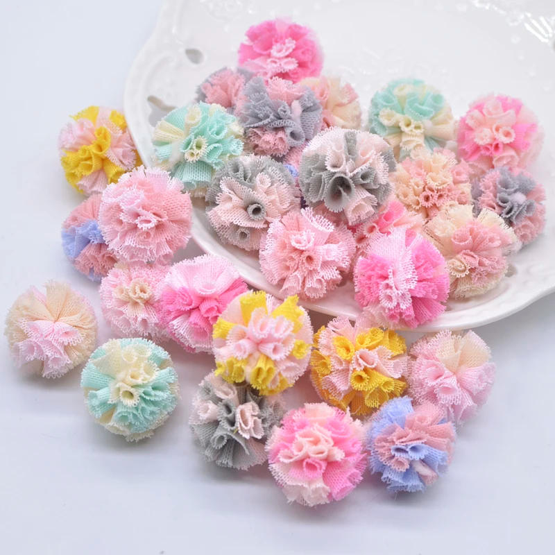 Description Picture 2 of item50Pcs 25mm Two-color Elastic Mesh Chiffon Ball DIY Apparel Sewing Appliques Material Patches for Clothes Headwear Garment Decor