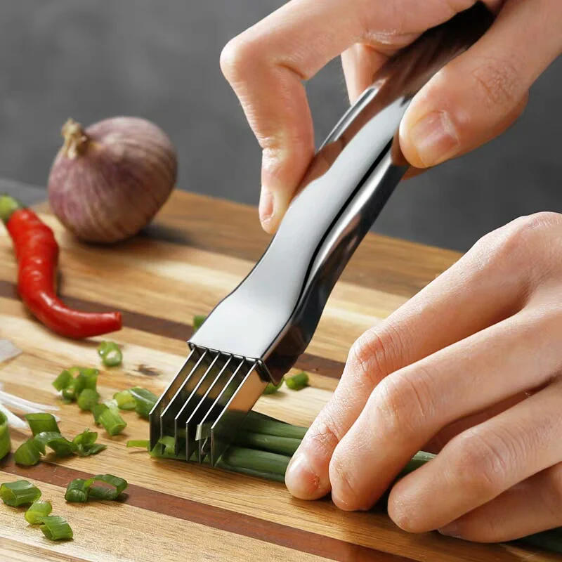 Description Picture 3 of itemGreen Onion Knife Stainless Steel Scallion Cutter Vegetable Onion Garlic Cutter Manual Shredder Slicer Kitchen Tools Gadgets
