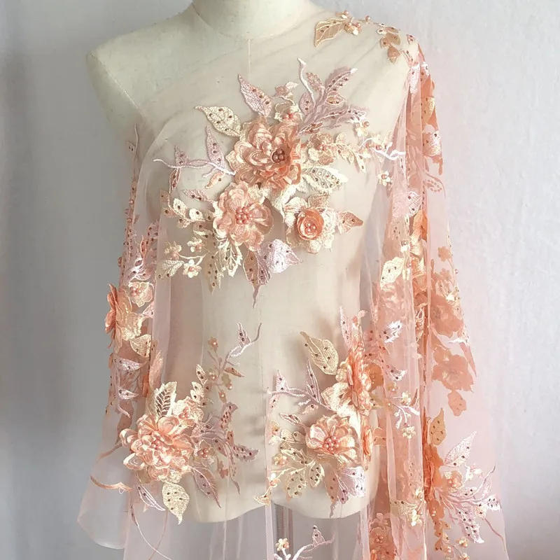 Description Picture 2 of item1Pc Colorful Lace Fabric Embroidered Wedding Gown Appliques Baroque Trims Collar Mesh Sew On Patches For Dress DIY Decoration