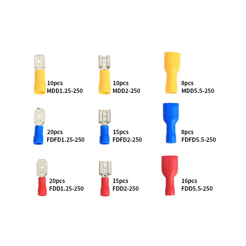 Description Picture 3 of item258/236/122PCS Insulated Electrical Wire Crimp Connectors Spade Butt Ring Fork Ring Lugs Rolled Terminals Crimp Plier Tool kit