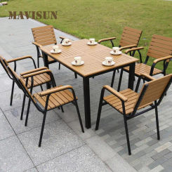 Custom Outdoor Northern European Table And Chairs Garden Patio Furniture For 4-6 People Yellow Modern Rectangle Square Desks
