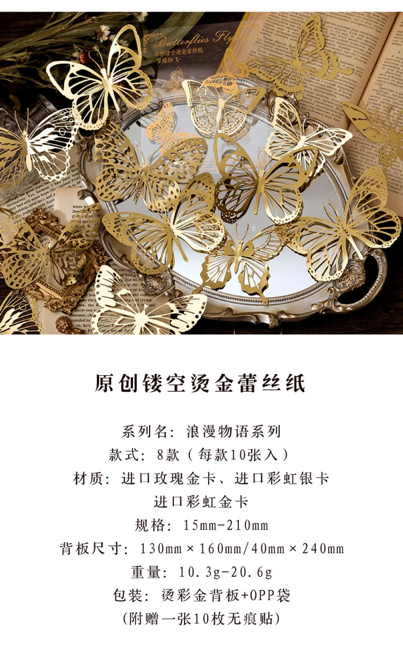 Description Picture 3 of item10 pcs Diy Scrapbooking paper Bronzing Lace Decoration paper Hollow Card Collage material lomo cards DIY hand made craft paper