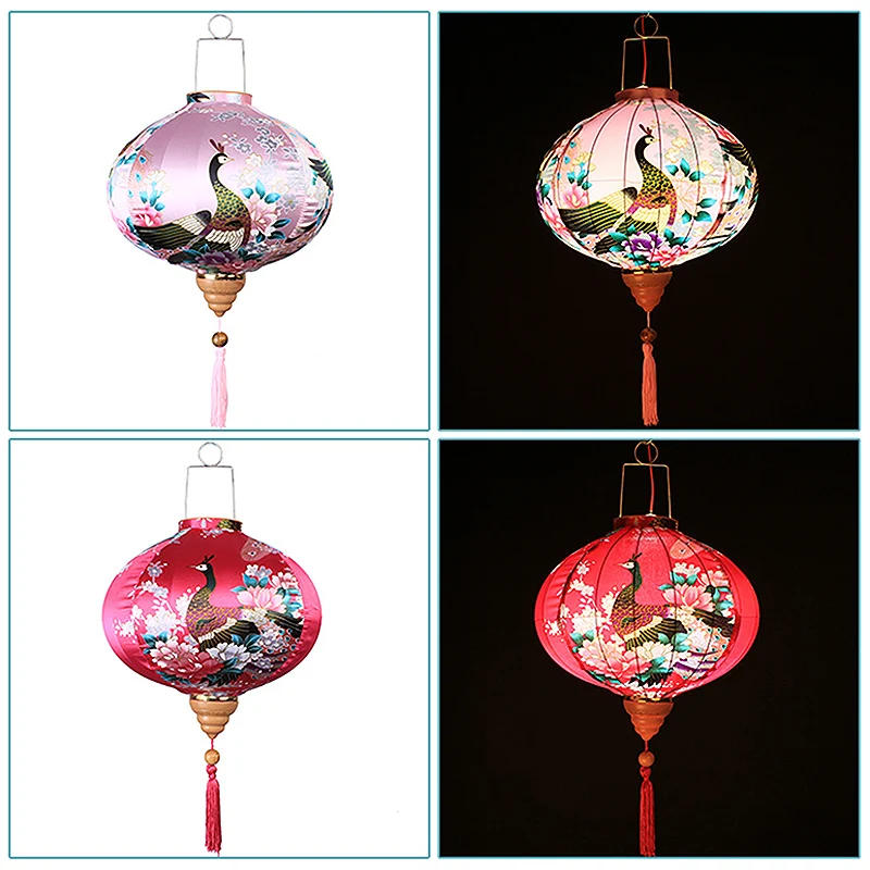 Description Picture 3 of itemRetro Silk Lanterns Vietnam Japan Chinese Traditional Lantern Chic Peacock Pattern Lantern For New Year Spring Festival Decor