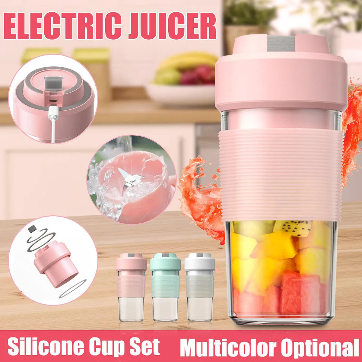 Description Picture 4 of item300ml Portable Electric Juicer Machine Usb Smoothie Mixer Mini Food Processor Personal Juice Cup