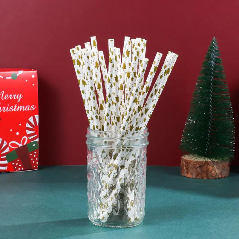 Description Picture 6 of item25Pcs Home Kitchen Wedding Props Party Supplies Snowflake Drinking Straw Christmas Paper Straws Disposable Christmas Decorations