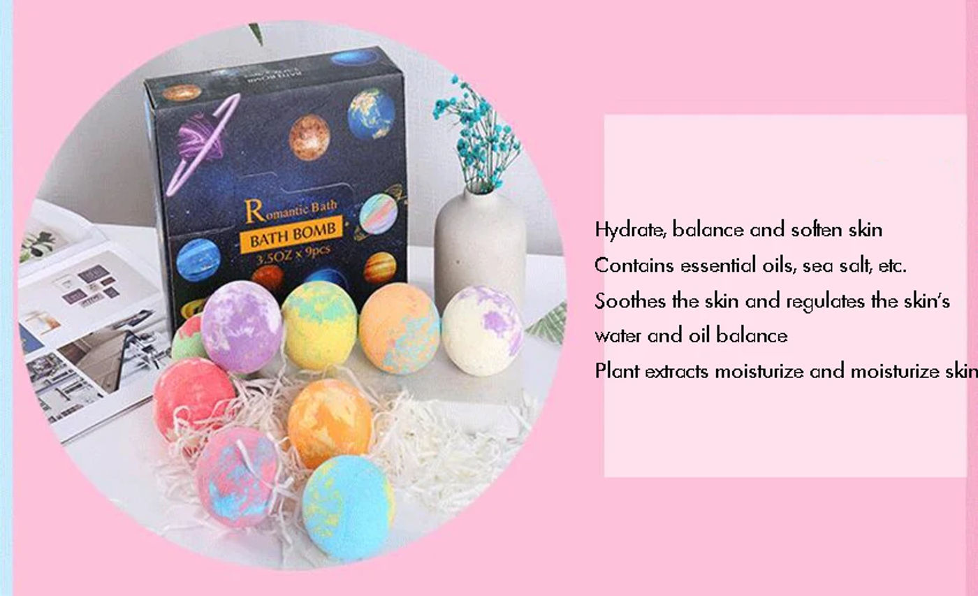 Description Picture 5 of itemBath Bombs Gift Set- 9 Aromatherapy Bath Bombs 900g, with Sea Salt, Essential Oil, for Relaxation and Stress Relief