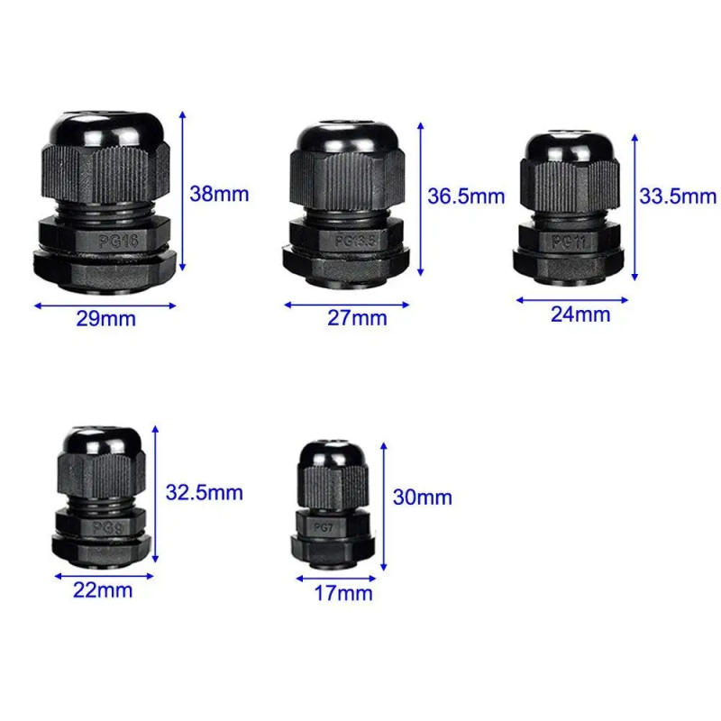 Description Picture 5 of item10Pcs Nylon Cable Gland Kit Waterproof Ip68 Cable Gland Joints Adjustable Locknut Pg7 Pg9 Pg11 Pg13.5 Pg16