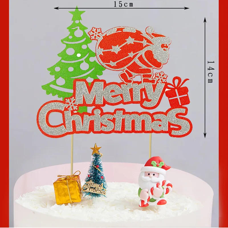 Description Picture 2 of itemSanta Claus Tree Hat Cake Topper Merry Christmas Decoration Anniversaire Party DIY Baking Cupcake Toppers Xmas Christmas Gift