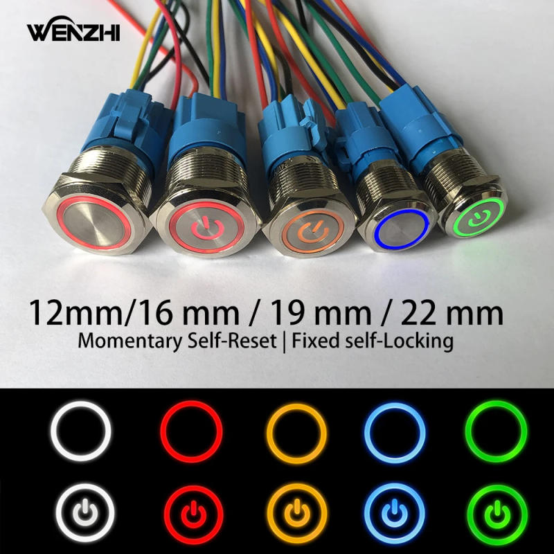 Description Picture 2 of itemMetal Push Button Switch Momentary/Latching Led Backlit 5/12/24/220V With Fixation Power Start Stop Turns On/Off Diy Electronic