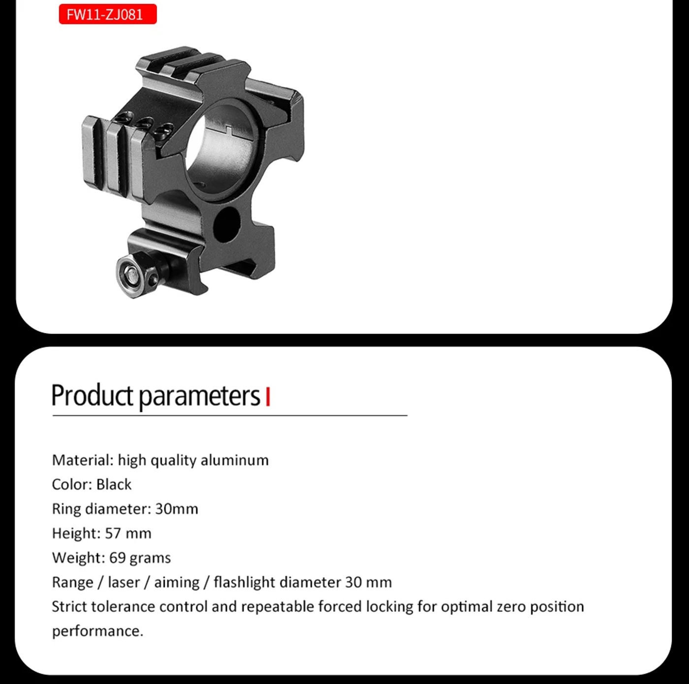 Description Picture 5 of itemScope Mount 30mm Ring Heavy Duty Low Profile 6 Bolts 20mm Weaver Picatinny Rail w/ Hex Wrench for M16 Gun Lasers One not Pair