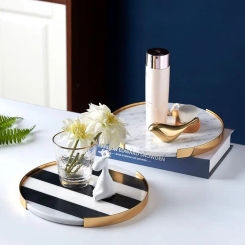 Nordic light luxury marble tray golden cosmetics jewelry storage tray storage round desktop decorations living room decorations