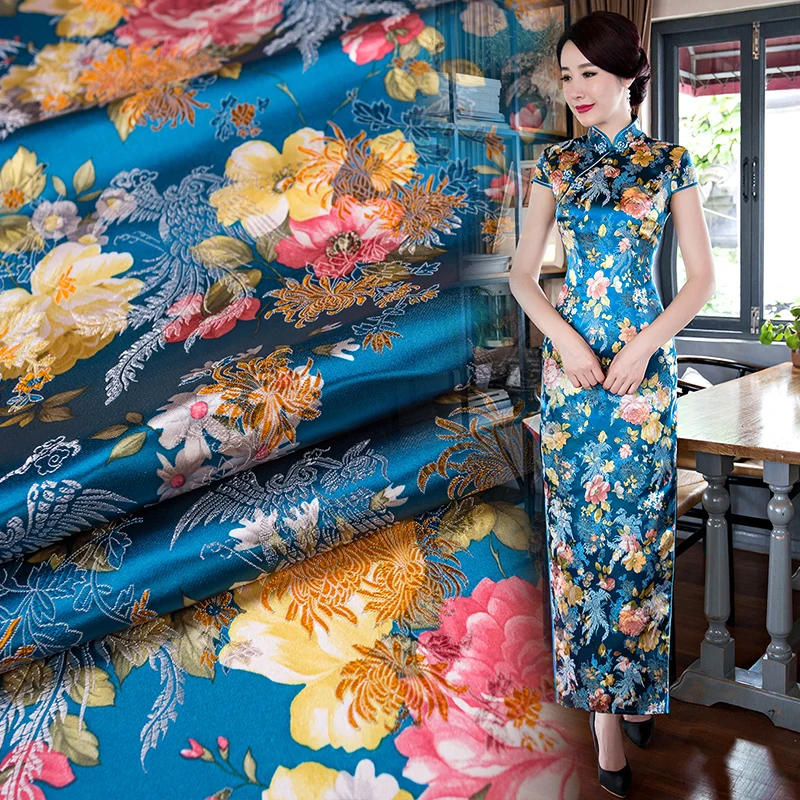 Description Picture 3 of itemFlower Pattern Satin Fabrics Brocade Jacquard Designer Fabric For Sewing Cheongsam Kimono DIY Design Patchwork Dress Material