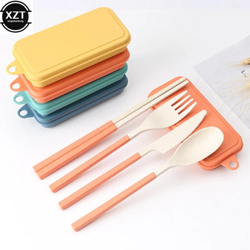 Description Picture 5 of itemFoldable Wheat Straw Spoon Fork Knife Chopsticks Cutlery Set With Box Removable Dinnerware For Outdoor Travel Picnic Tableware