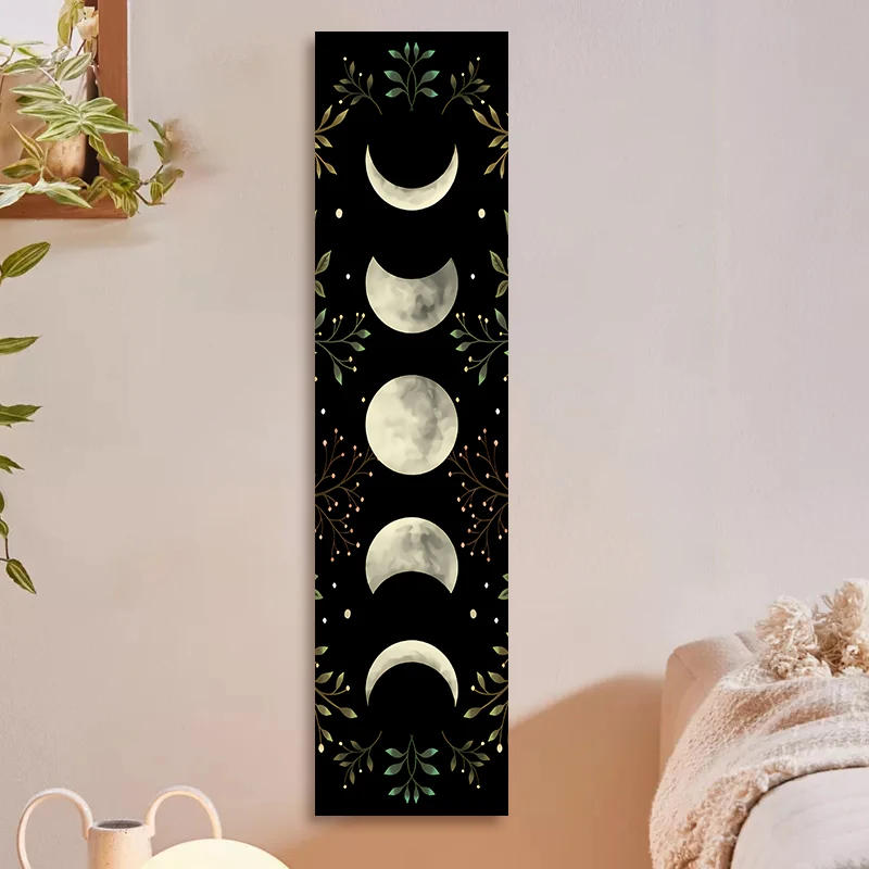 Description Picture 4 of itemVintage Moon Phase Wall Hanging Tapestry Mooonlight Green Olive Leaf Black Tapestries Boho Room Wall Decor Home Decoration Wall