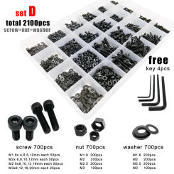 Mix Size M1.6 M2 M2.5 M3 M4 Black Grade 12.9 Steel Allen Hexagon Hex Socket Cap Head Screw Bolt Nut Washer Set Assortment Kit