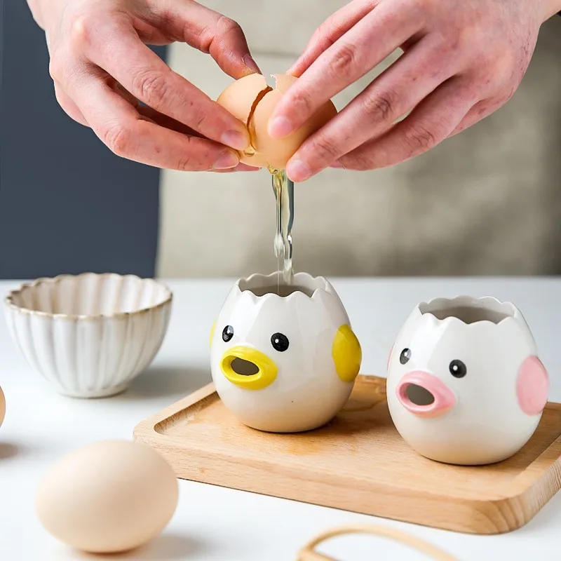 Description Picture 4 of itemEgg White Separator Cute Chicken Ceramic Egg Yolk Protein Separator Egg Filter Kitchen Tools Baking Accessories Egg Holder