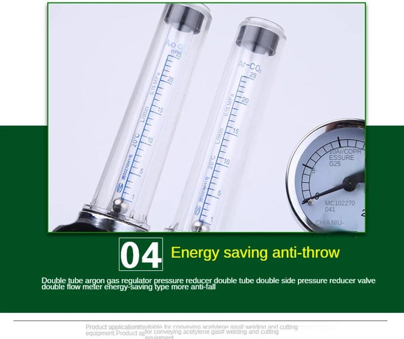 Description Picture 6 of itemDouble Tube 0-25Mpa Argon Regulator CO2 Mig Tig Flow-Meter Gas-Regulators Flowmeter Pressure Reducer Decompression Table