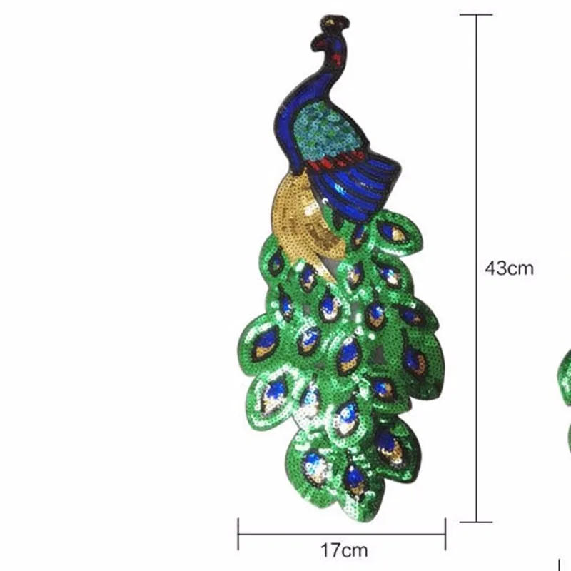 Description Picture 3 of item1Pc Sequin Peacock Feather Embroidery Patch For Clothing Lace Fabric Applique African Lace Sewn On Dress Clothes Accessory Diy