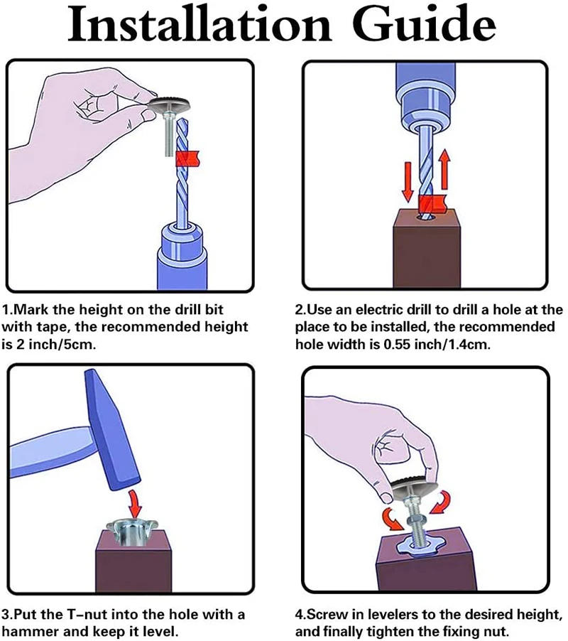 Description Picture 3 of item4Pcs/Set Adjustable Leveling Feet,with T Nut Bolt 50mm Furniture Foot For Cabinet Restaurant Table Chair Self Levelers